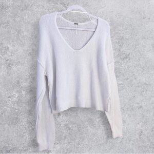 Free People Cream Fuzzy V-Neck Sweater | Size S